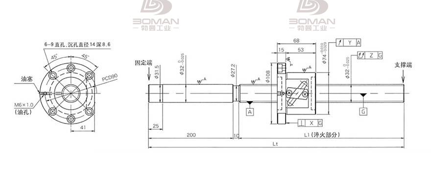 KURODA GG3210DS-DALR-1000A 黑田丝杆替换尺寸图